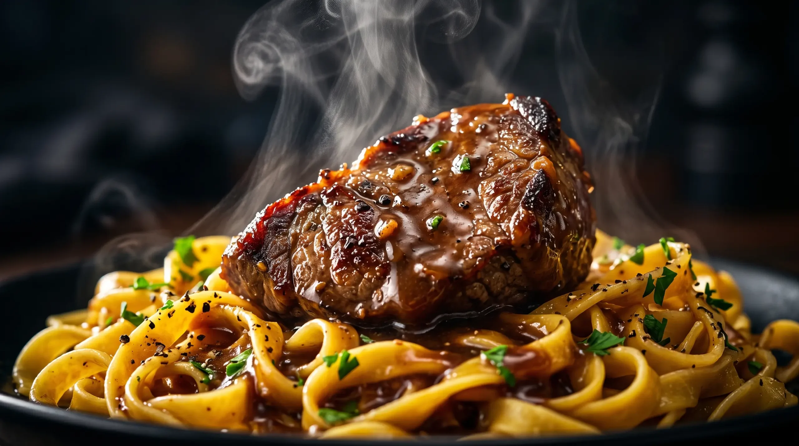 beef tips over noodles